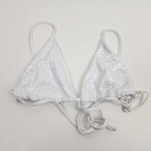 l*space White Iridescent Sequin Triangle Bikini Top